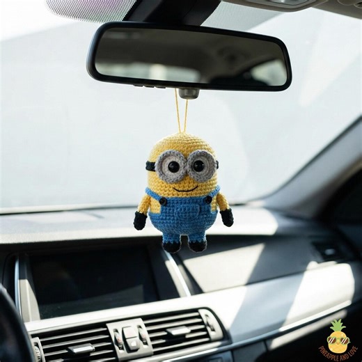 Handmade Minion Crochet Car Hanging, Cute Cartoon Decor - Etsy