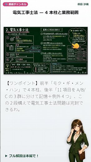 【第二種電気工事士 法規】電気工事士法は"4本柱"で整理｜義務・免状・業務範囲を30秒で #shorts