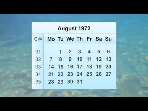 August 1972 Calendar