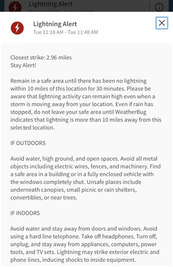 🌩️⚡️Lightning Alert, Advisory‼️Loud Thunder Storm and Lightning Alert Advisory: 🚨⛈️ TUSD is currently following their Lightning Protocol as they have reached a Level 5 Purple. All students will remain indoors until the all clear. Closest strike: 2.96 miles Stay Alert! Remain in a safe area until there has been no lightning within 10 miles of this location for 30 minutes. Please be aware that lightning activity can remain high even when a storm is moving away from your location. Even if rain ha