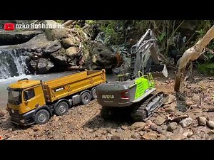 Excavator Huina 1593 Dan Truck Rc | Mengeruk Pasir Sungai Dengan Excavator, Mainan Remote Control