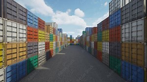Modern cargo container ships are designed to efficiently transport containers across oceans to various ports around the world. Timelapse of a slow-flying camera among cargo containers.