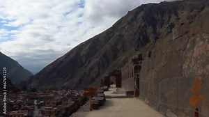Inca Fortress with Terraces and Temple Hill in Ollantaytambo, Peru.