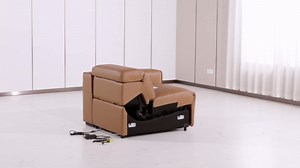 BlackJack Furniture Ernesto Power Reclining Sofa, 3 Seater Modular Couch with Top Grain Italian Leather, Triple Electric Recliners & Headrests, Side Compartments, Cup Holders, Beige