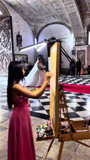 As the bride walks down the aisle, I capture every graceful moment in real time — turning your once-in-a-lifetime day into timeless art. ✨ #liveweddingpainter #artist #artgelica #fyp #trend