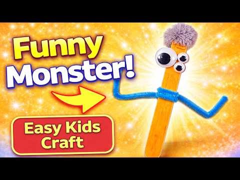 DIY Popsicle Stick Monster 👾 Easy Kids Craft & Room Decor #diy #craft #craftyfun #kids