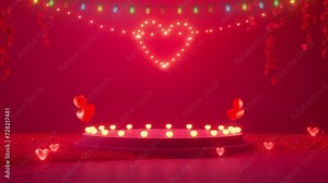 stage podium decorated with heart shape lighting for valentine, with animation looping video style