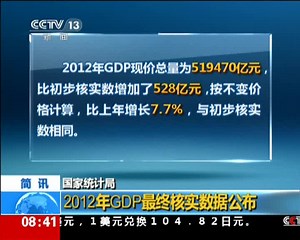 2012年GDP最终核实数据公布