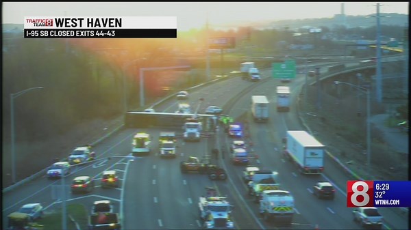 Tractor-trailer rollover shuts down I-95 South, slows traffic on I-95 North in West Haven