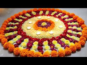 Easy Rangoli Design | Flowers Rangoli Making | DIY Rangoli