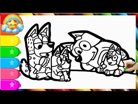 Drawing and Coloring Bluey ,Bingo playing with Dad 🐶🦴❤️😁 Drawing for children