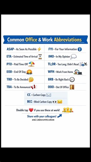 English common office & work abbreviation #english #englishvocabulary #learnenglish #education