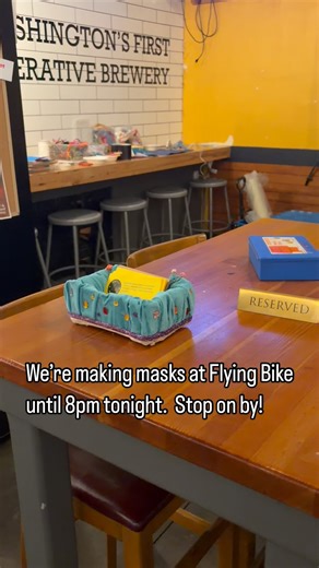 Swing by tonight, enjoy a beverage and make a mask tonight at Flying Bike Cooperative in Greenwood. We’re here until 8pm. | Seattle ReCreative