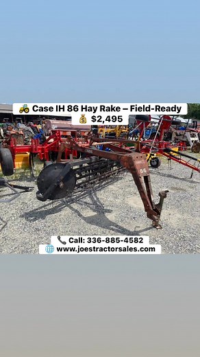 Case IH 86 hay rake — field-ready and priced at $2,495. Perfect for small to medium hay operations that need a dependable rake. ✅ Good condition ✅ Simple, durable, and ready to work #CaseIH #HayRake #HayEquipment #FarmEquipment #JoesTractorSales #VehicleNetwork #MachineryPete #TractorHouse #Fastline | Joe's Tractor Sales