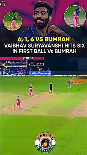 Vaibhav Suryavanshi hits Bumrah for a six in first over.🔥 #ipl2026 #vaibhavsuryavanshi #rrvsmi
