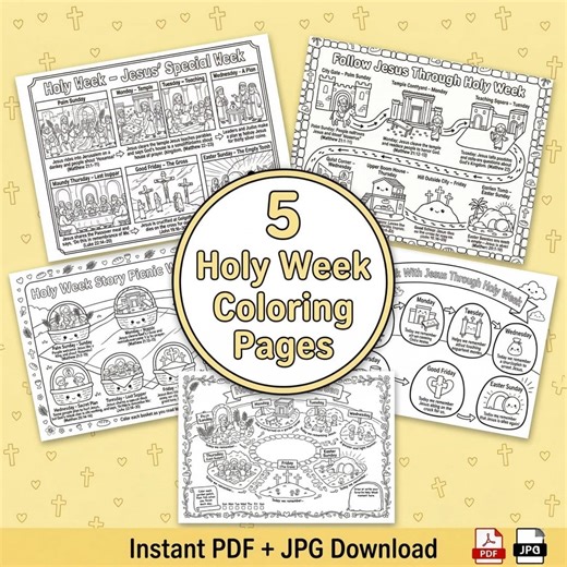 5 Holy Week Timeline Coloring Pages, Easter Story Educational Printable Bundle, Christian Kids Sunday School Activity, Lent PDF&JPG Download - Etsy