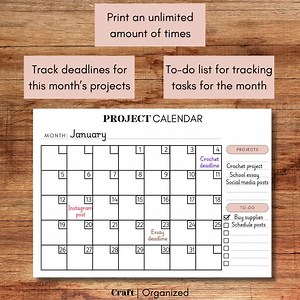 Project Calendar | PDF Template to Track Deadlines | Calendar and To-do List | Digital Download | Printable Organization Supplies - Etsy