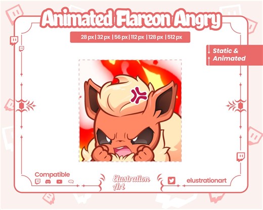 Animated Flareon Angry Emote: Twitch, Kick, Discord, Youtube - Etsy