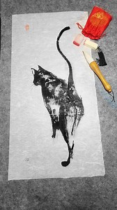 Sumi-e Black Cat Painting: Sakura, Enso Circle, Japanese Zen Art - Etsy