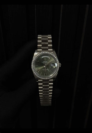 Day-Date 40 | Olive RBR | White Gold . Available in stock . 📍Hatton Garden . We @clockworksjewellers are independent jewellers and are not affiliated with any agent or brands that we sell. #daydate #fyp #viral #trend #watch