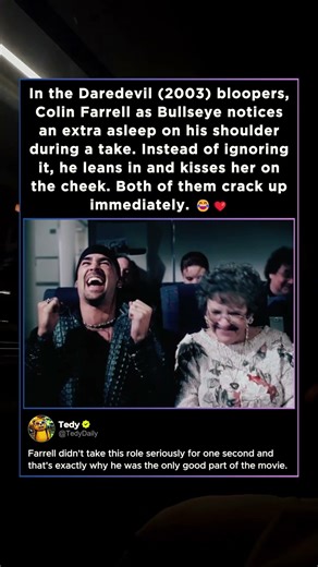 In the Daredevil (2003), Colin Farrell notices an extra asleep on his shoulder so kisses her on the