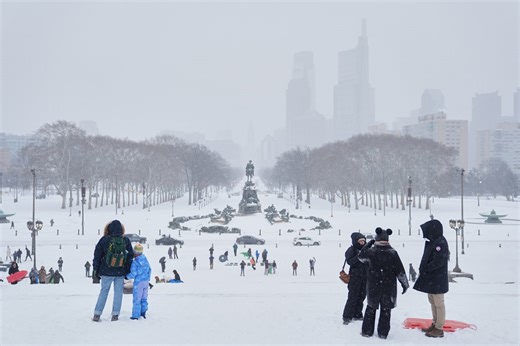 Snow-covered Philadelphia Art Museum steps draw early visitors