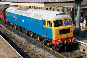British Rail class 47 diesel locomotive 47579 "James Nightall G.C" Ramsbottom railway station. 2013