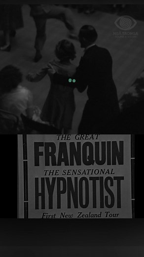 Watch 'The Sensational Hypnotist', The Great Franquin, hypnotise his audience, prompting them to fun and frolics under his influence. The NZ-born stage hypnotist toured the country in 1949. These scenes were taken at the Palmerston North Opera House. Courtesy R.T Woollams Collection. | Ngā Taonga Sound & Vision