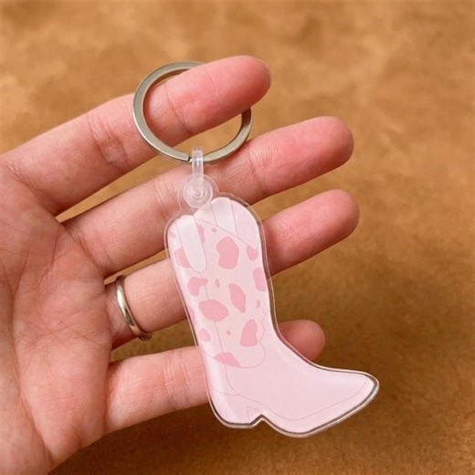 Personalized Cow Print Cowgirl Boot Keychain With Tassel – Western Aesthetic Acrylic Bag Charm - Etsy