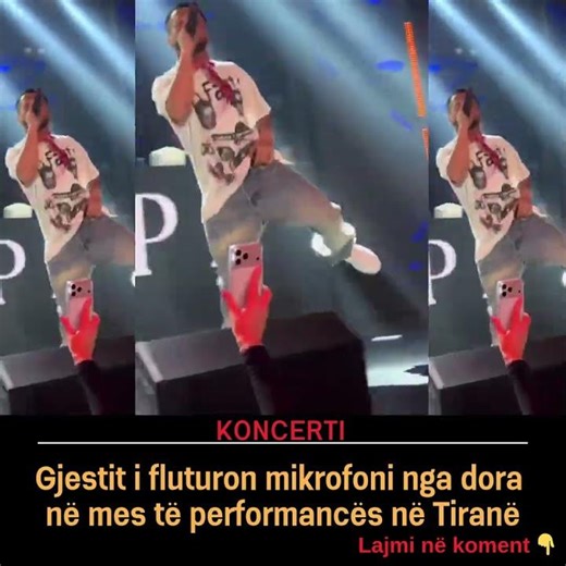 Gjestit i bie mikrofoni nga dora në mes të performancës në Tiranë