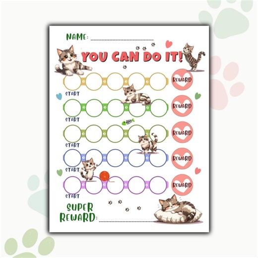 Kitty Potty Training Chart Printable, Toddler Reward Chart, Cute Cat Sticker Chart, Behavior Chart for Kids, Preschool Chore Chart Download - Etsy