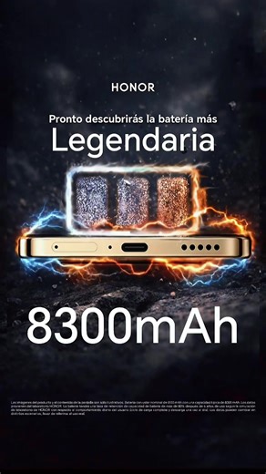 🔋😮 ¿8300mAh? Sí, leíste bien. Pronto descubrirás una batería tan legendaria que te olvidarás de cargarlo. 😎🔥 La leyenda apenas comienza. #BateríaLegendaria #HONOR #PowerSinLímites