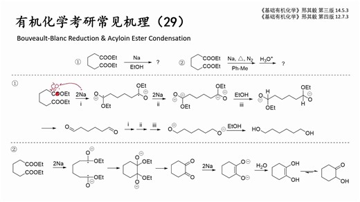 有机化学考研常见机理（29）——酯的金属钠还原—|鲍维特-博朗克反应|Bouveault-Blanc|酮醇缩合|α-羟基酮|