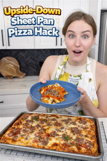 Upside-down sheet pan pizza hack