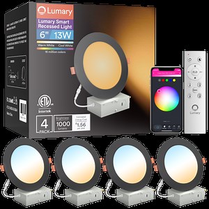 Lumary Smart Recessed Lighting Alexa Ultra-thin RGBW Color Changing Recessed Lights 13W 6 inch Black