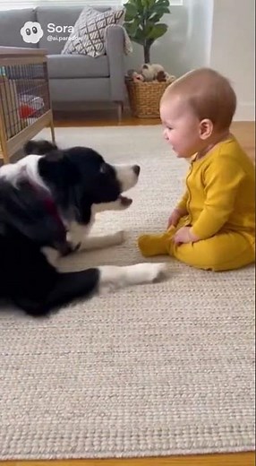 Face-to-Face Barking - Baby vs Border Collie 🐶
