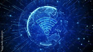 Wireless Network Digital Global Technology World Network connections Loop background. 5G Wireless network, mobile , data communication, cloud computing, artificial intelligence, internet of things.