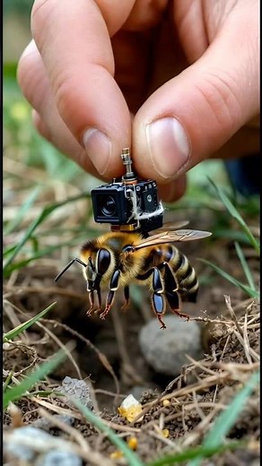 Tiny Camera on a Honey Bee Exploring a Secret Hive | Real POV #bee#honeybee#insects#naturevideo