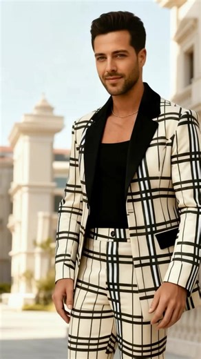 Herren Business Casual Karo Anzug Set, Hochwertige Hochzeit Büro Party Elegante Herrenbekleidung Tz69, 2-teilig Blazer Hose