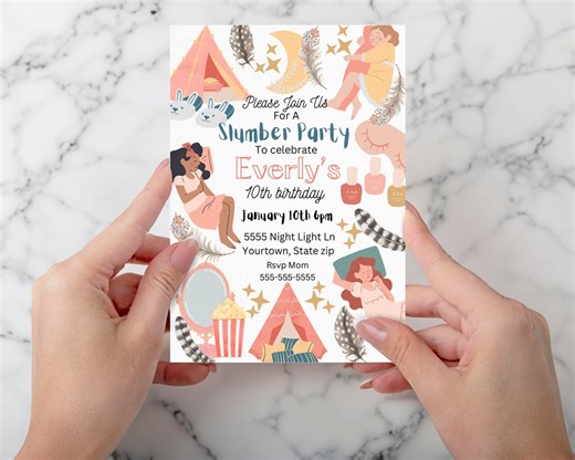 Boho Slumber Party Invitation – Girls Sleepover, Editable Template (canva) - Etsy UK