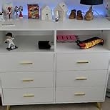 Changing Table Dresser with Drawers, Baby Dresser with Changing Table Top, Power Outlet, LED Light & Metal Feet, Diaper Changing Station Nursery Organizer for Infants Newborn, Black