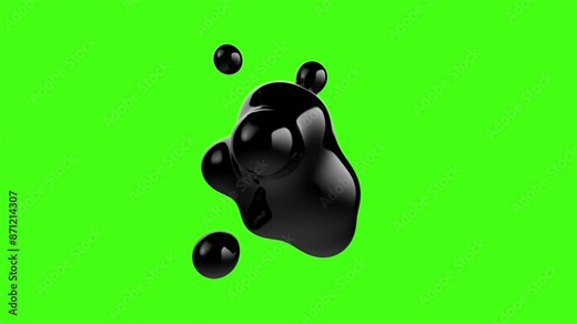 Fluid liquid blob, metaball morphing animation. Scattering, merging and flowing of glossy liquid deforming organic molecules. Loop.