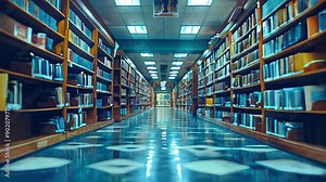 Large library with many books and bookshelves for learning with knowledge Stock Video