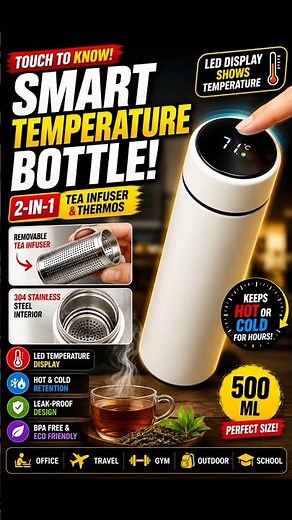 Smart Temperature Display Vacuum Flask ☕ | Stainless Steel Tea & Coffee Thermos Bottle #shorts