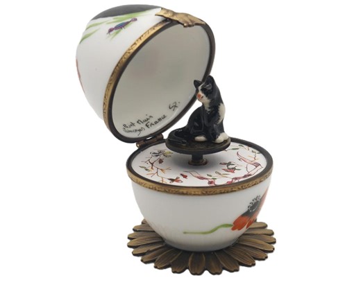 Plays Music French Limoges Trinket Box Black Cat Egg With Black Kitty Cat Key and Johanns Brams Lullaby Melody - Etsy