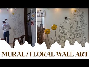 DIY Floral Mural Wall Art Tutorial | Livingroom wall art design #wallmuraldesigns #floralwalldecor