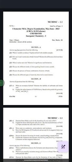 KARNATAKA STATE OPEN UNIVERSITY MSC SEM-1 CHEMISTRY ORGANIC CHEMISTRY-1 QUESTION PAPER 2024