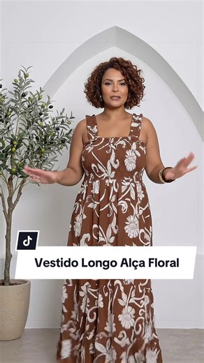 Vestido Longo Alça Floral estampa florida plus size #modafeminina #tendencia #plussize #vestido #roupaverão