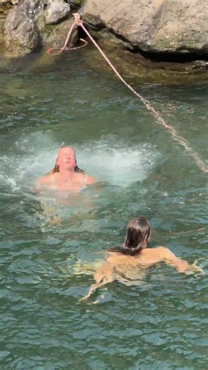 Beautiful Angel Girls Enjoying Nature at the Waterfall #jumpthefalls #travel