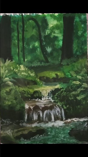 forest scenery with waterfall painting #artinstruction #painting #art